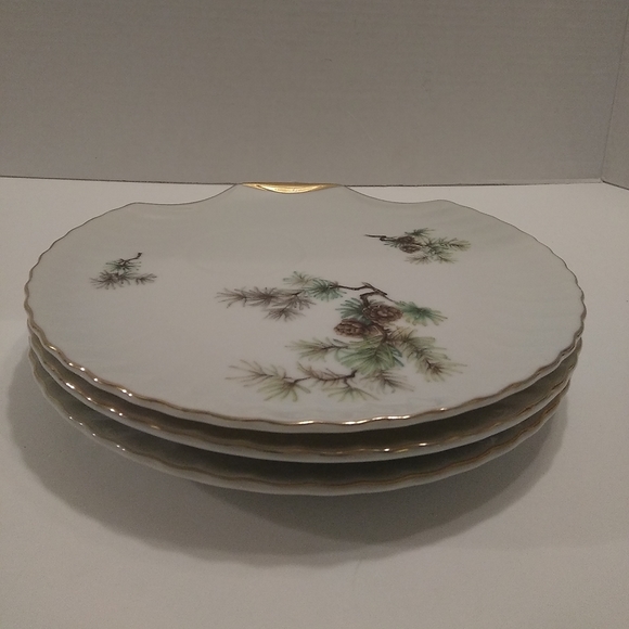 3 Japan Moss Snack Luncheon Plates with Tea Cups holder - Picture 8 of 12